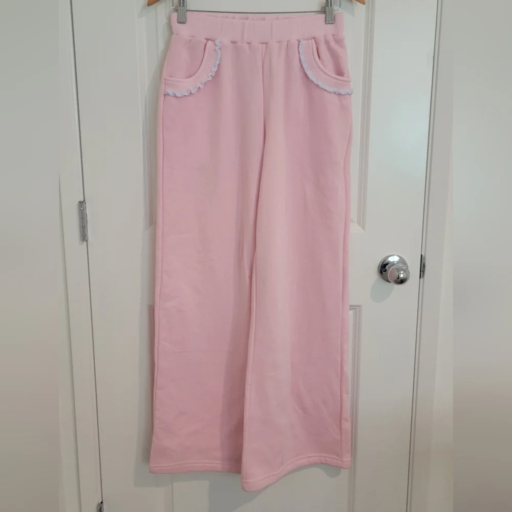 Edikted Ashtin Ruffle Trim Wide Leg Pant Size Small NWT